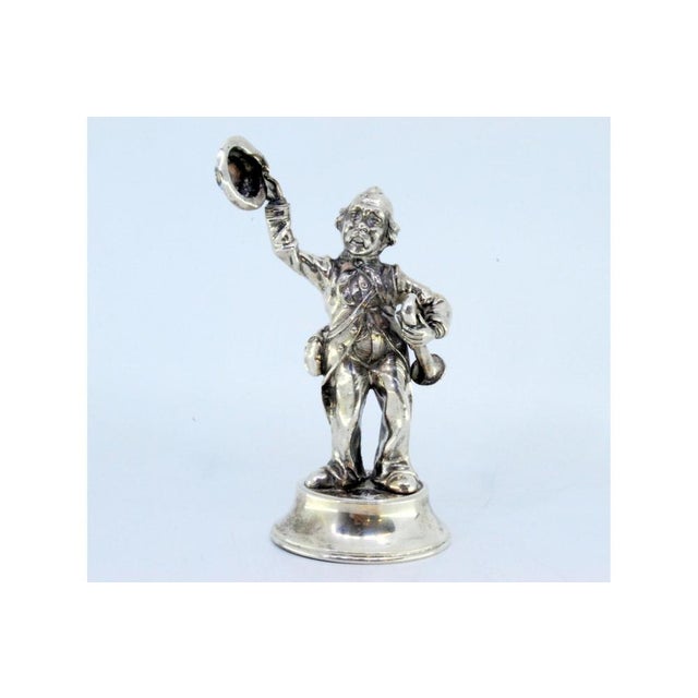 Silver Trumpet Player Waving His Hat on Round Beaded Base, in Good conditions. Designed 1920 to 1949