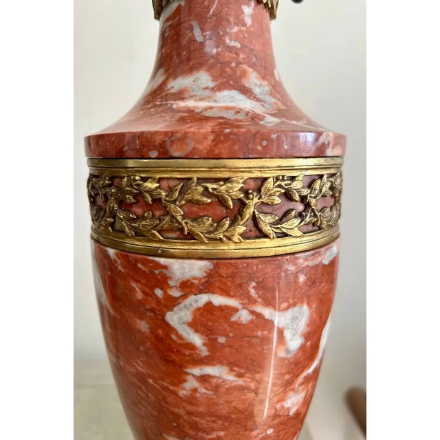 French Antique French Neoclassical Rouge Marble Lamp For Sale - Image 3 of 8