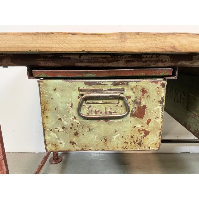 Red Industrial Worktable with Two Green Iron Drawers, 1960s For Sale - Image 10 of 18