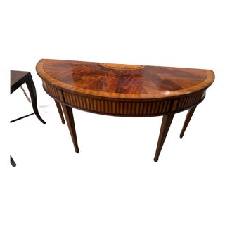 Ethan Allen Hepplewhite Style Inlaid Mahogany Demilune Console Table For Sale
