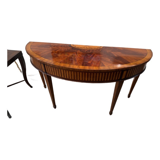 Ethan Allen Hepplewhite Style Inlaid Mahogany Demilune Console Table For Sale