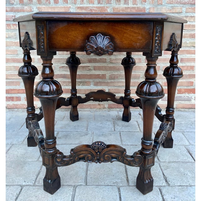 Antique Hexagonal Side or Center Walnut Table with Six Carved Legs For Sale - Image 18 of 18