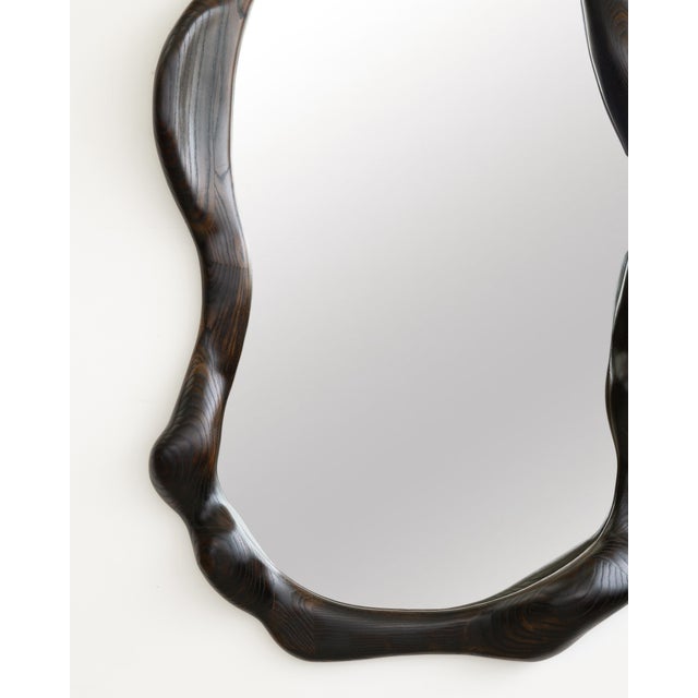 Gold Organic Shaped Charred Red Oak Wall Mirror by Alexander Knysch For Sale - Image 8 of 10
