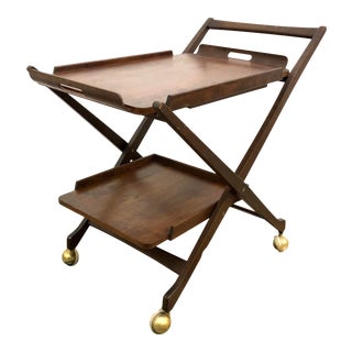 Mid-Century Modern Danish Style Folding Rolling Bar / Tea Cart For Sale