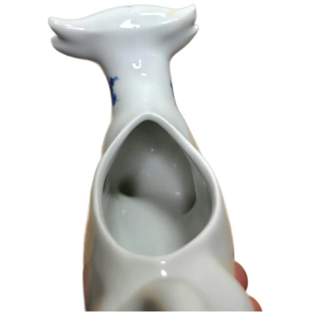 1950s French Porcelain Cow Creamer – Blue Floral Pattern | Marked “France f.d. Véritable Porcelaine” | 7” Long Ceramic Pitcher For Sale - Image 11 of 14