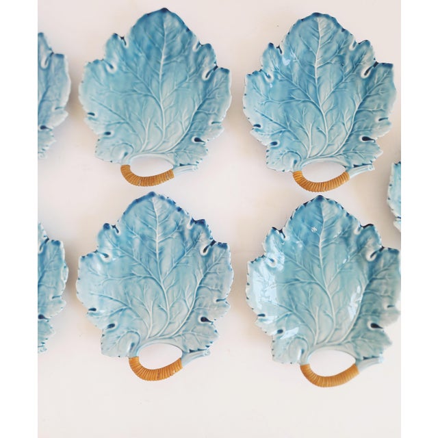 Vintage Mid-Century Century Majolica Leaf Plates - Set of 7 For Sale - Image 4 of 12