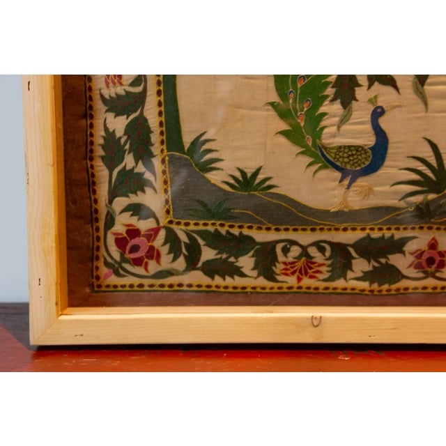 19th Century Antique Indian Mughal Framed Embroidered Wall Art For Sale - Image 5 of 12
