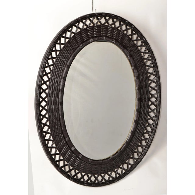 1978 Bohemian Chic Brown Resin Lattice Oval Wall Mirror Made in USA For Sale - Image 9 of 12