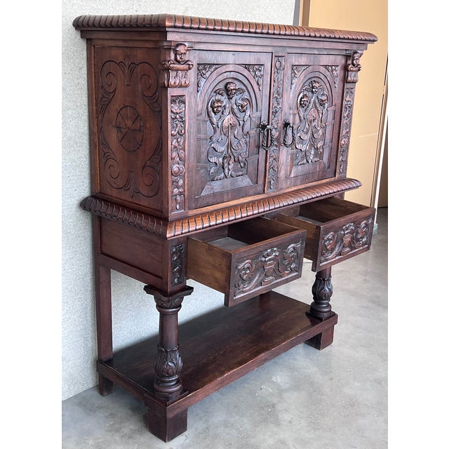 19th Century Spanish Hand Carved Renaissance Raised Cabinet For Sale - Image 4 of 12