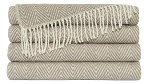 Luxury Herringbone Throw Blanket in Ivory and Taupe