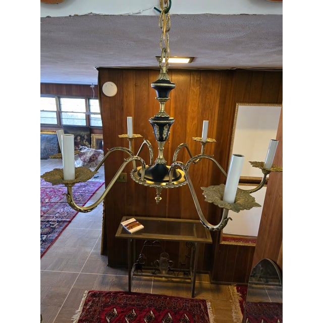 Metal Vintage Mid Century Italian Gilt Hollywood Glamour Chandelier For Sale - Image 7 of 8