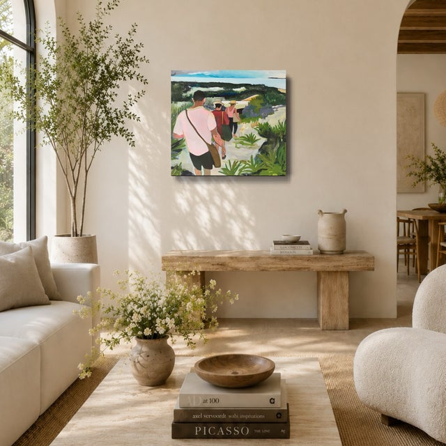 2020s Javiera Da Fonseca Ilić "Picnic" Acrylic on Canvas, Figures Walking a Coastal Path With Dogs, Contemporary Figurative Painting, 2021 For Sale - Image 5 of 6