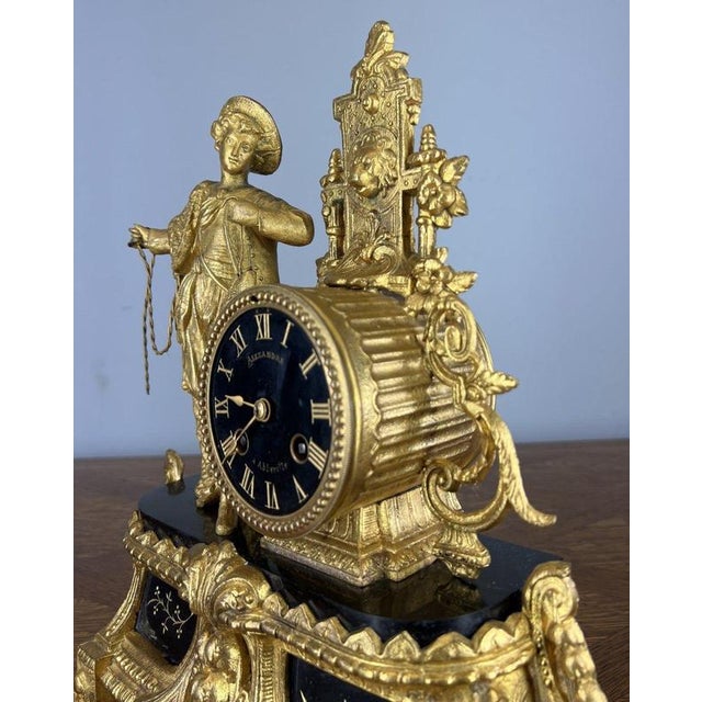 Rococo Antique Louis XV French Neo Rococo Figural Bronze Clock For Sale - Image 3 of 12