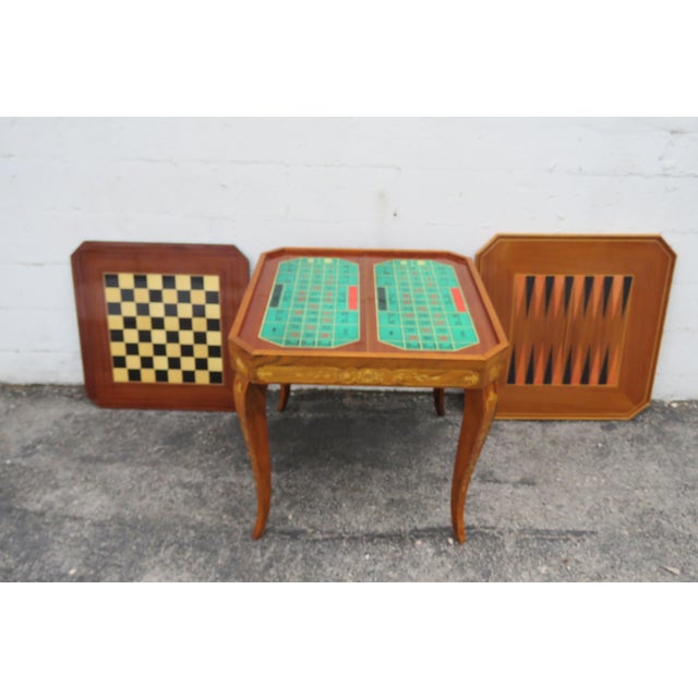 Italian Italian Inlay Multi Games Table Changeable Tops Chess Backgammon Roulette 6036 For Sale - Image 3 of 18
