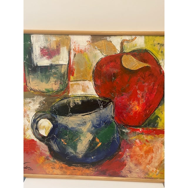 Raspberry Red Large Still Life Oil on Canvas, “ Primary Colors “, Original Abstract Signed, Framed For Sale - Image 8 of 12