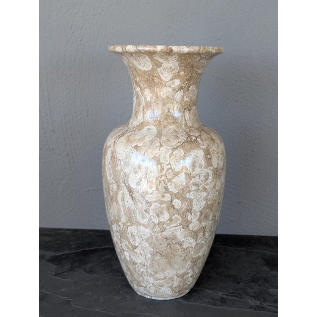 Large vintage coralline marble stone vase from Italy. This stunning solid vase was created from ancient coralline marble...