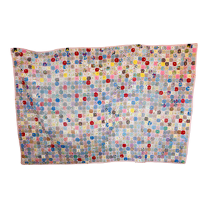 Antique 1930s Yo Yo Quilt Coverlet | Depression Era Feed Sack Fabrics | 49x72 | Cottagecore Folk Art Textile
