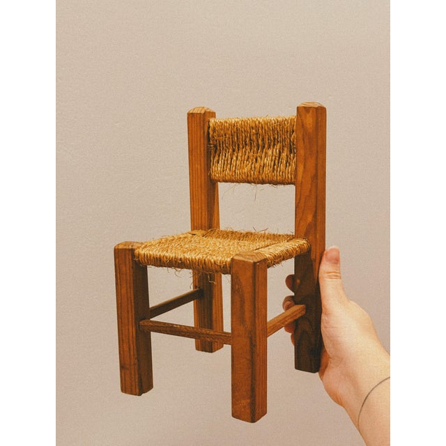 Decorative Miniature Chair in Wood and Natural Fibre, 1960s For Sale - Image 4 of 6