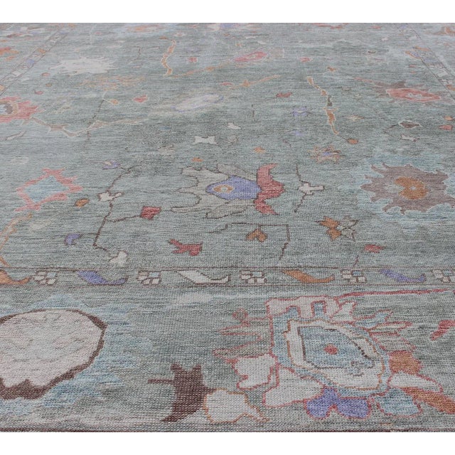Textile Keivan Woven Arts Large Turkish Oushak Rug in Light Green 11'9 X 15'3 For Sale - Image 7 of 13