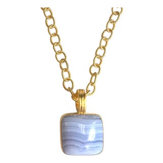 Blue Lace Agate Cushion Necklace 2pcs Necklace For Sale