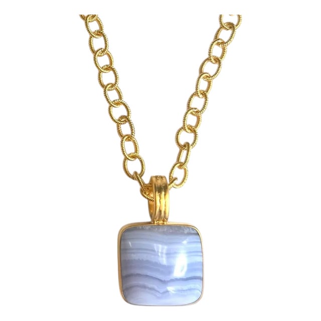 Blue Lace Agate Cushion Necklace 2pcs Necklace For Sale
