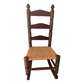 Vintage Child’s Ladder Back Rocking Chair With Woven Seat | Solid Hardwood For Sale