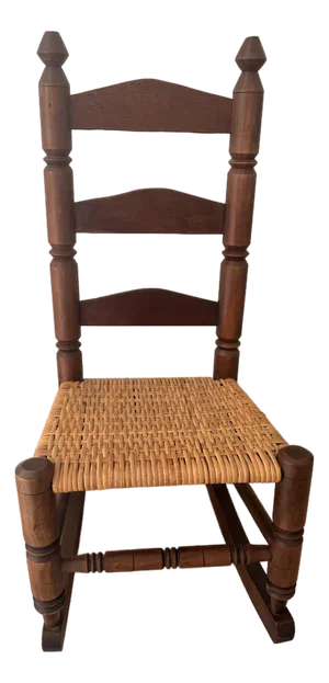 Vintage Child’s Ladder Back Rocking Chair With Woven Seat | Solid Hardwood