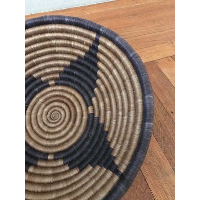 African African Hand-Made Round Basket, 11 In. Diameter, Natural and Black For Sale - Image 3 of 6