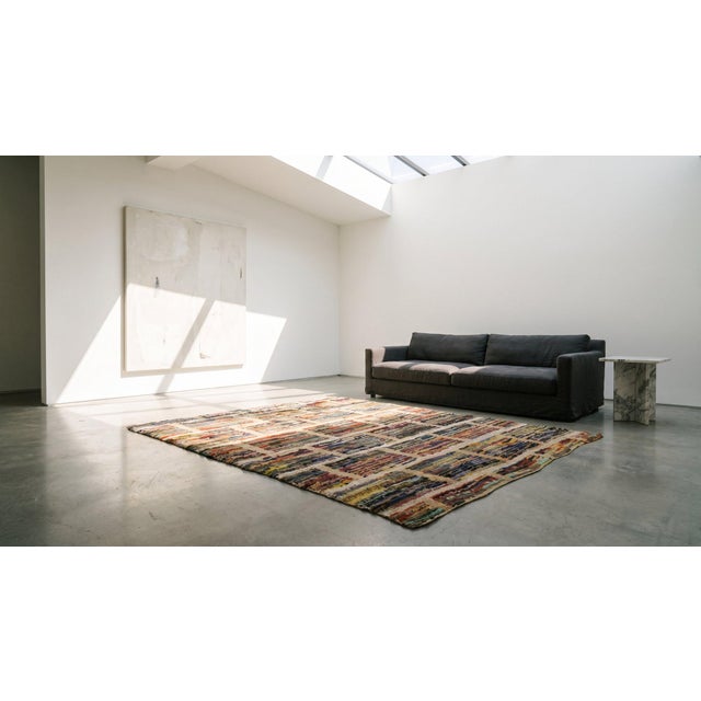 1930s Multicolor Geometric Folk Art Antique American Hooked Rug 3'3" X 3'10" Handknotted Wool Carpet For Sale - Image 13 of 14
