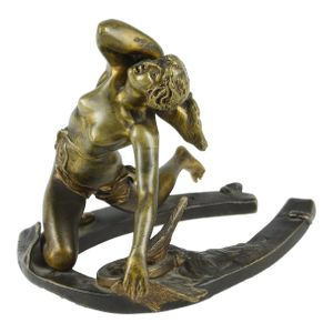 Early 20th Century Art Nouveau Bronze Sculpture of a Nude Mythological Young Woman on a Horseshoe 'Fortuna' by Charles Tabora, France