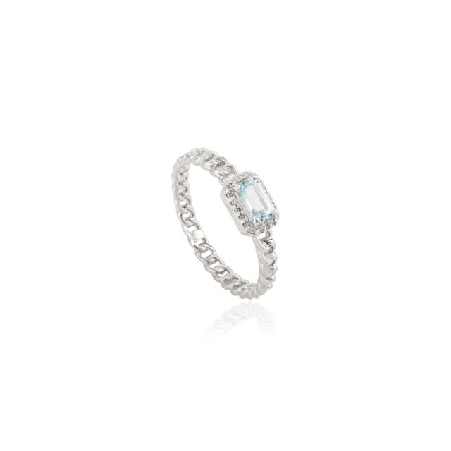 Art Deco 14k White Gold Halo Diamond Topaz Baguette Ring Size 5.5 For Sale - Image 3 of 11