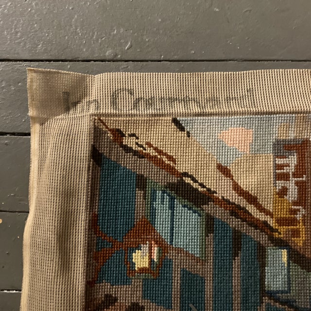 1950’s Hand Done Needlepoint Horse & Hound in Inn Courtyard English Design For Sale - Image 4 of 6