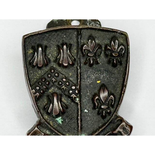 Bronze British Cheddar Bronze Door Knocker Heraldic Coat of Arms Shield Fleur De Lys C1925 For Sale - Image 8 of 18