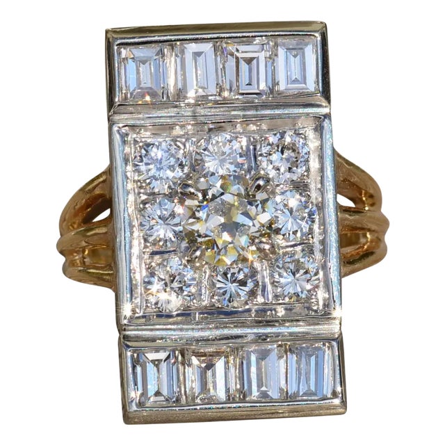 The Analia: Ladies Antique Two Tone Diamond Ring in 14K For Sale