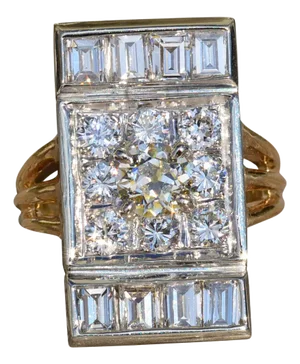 The Analia: Ladies Antique Two Tone Diamond Ring in 14K