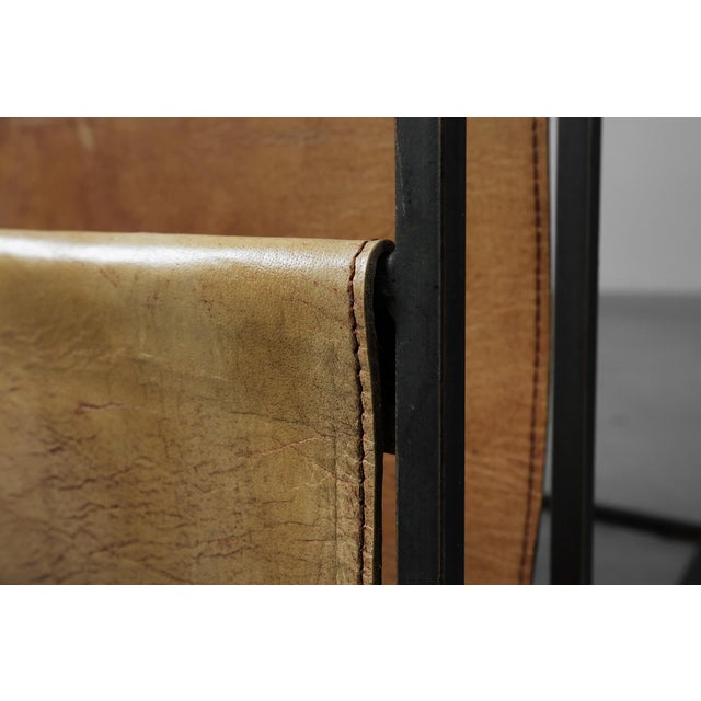 Metal Mid-Century Magazine Holder in Metal, Wood and Leather, Belgium, 1960s For Sale - Image 7 of 13
