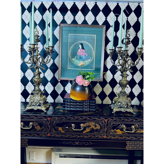 Green 1980s Large Japanese Chigo Daishi Buddhist Framed Print With Lotus, 23" For Sale - Image 8 of 9
