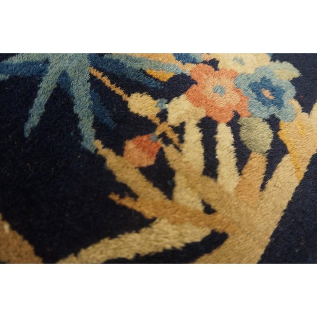 Antique Chinese Art Deco Square Small Scatter Size Wool Blue Rug, Circa Date: 1920s. This exquisite piece captures the...