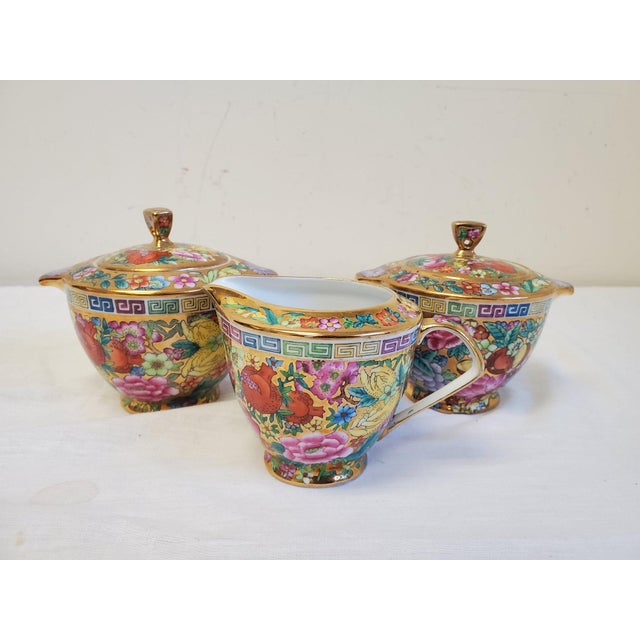 Late 20th Century Vintage Mid Century Chinese Millefleur Thousand Flowers Famille Rose Porcelain Tea Service - 28 Pieces For Sale - Image 5 of 10
