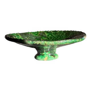 Large French Late 19th Century Castelnaudary Green Terra Cotta Plateau Bowl For Sale