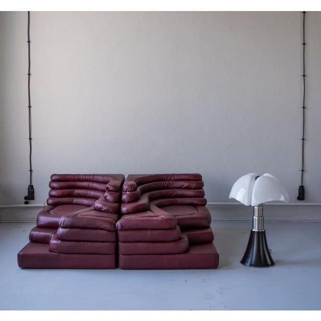 Ubald Klug for De Sede, pair of DS-1025 'Terrazza' landscape sofa elements, leather, Switzerland, 1970s. Waterfall shaped...