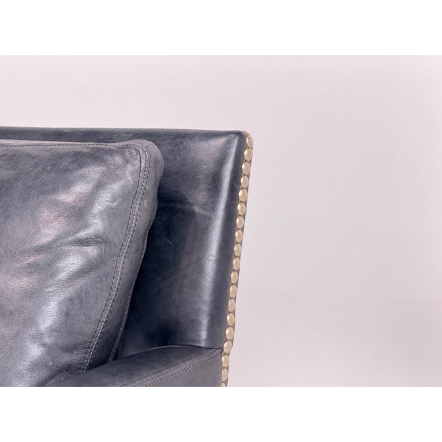Lillian August Gray Leather Club Chair With Nailhead Detail For Sale In New York - Image 6 of 9
