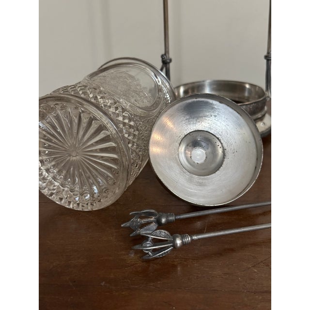 Antique Silver Plate Pickle Castor, Victorian Pressed Glass, Country Scenes, Quadruple Plate For Sale In Boston - Image 6 of 14
