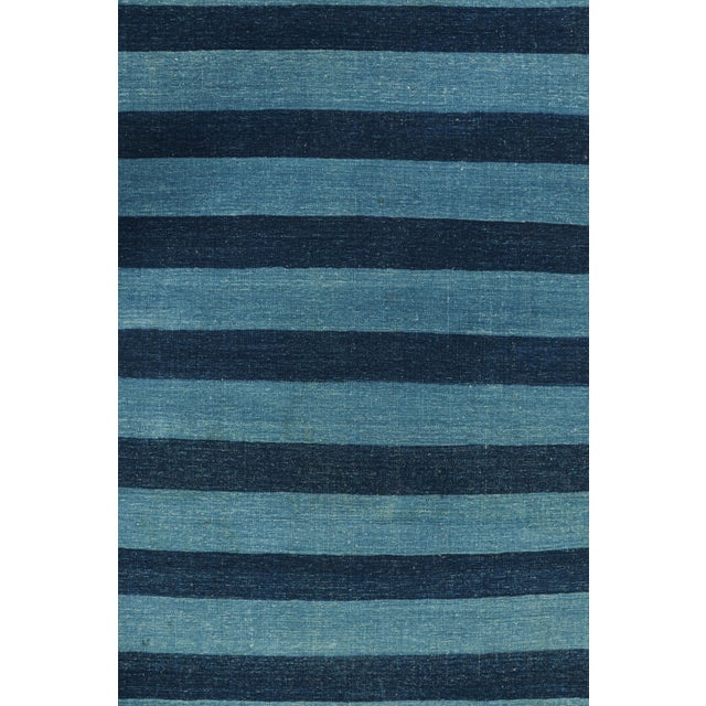 Rug & Kilim's Oversized Contemporary Dhurrie Rug in Blue Geometric Stripes - 13x19 For Sale In New York - Image 6 of 8