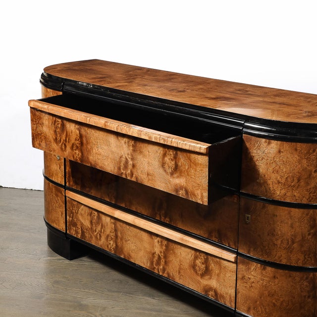 1930s Art Deco Bookmatched & Burled Elm & Black Lacquer Sideboard by Donald Deskey For Sale - Image 5 of 16