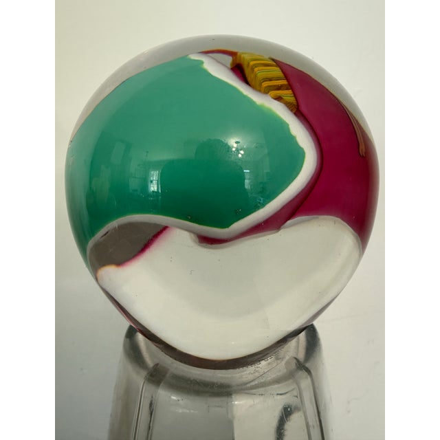 Signed James R. Wilbat Jr Hand Blown Art Glass Paperweight Orb Sculpture 4” Colorful For Sale - Image 10 of 12