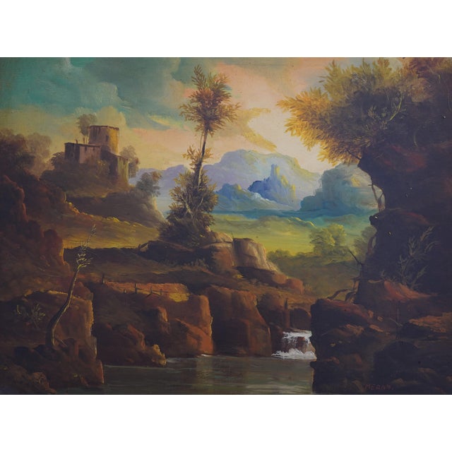 Traditional 1950s Means Artist Signed European Lake Scene Oil Painting on Canvas For Sale - Image 3 of 12