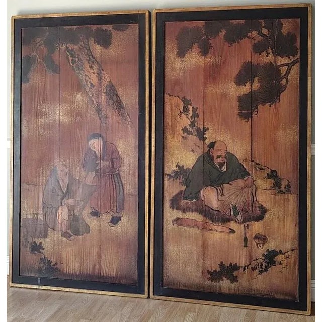 A Set of Extra Large Antique Chinese Painting on Wood Panels For Sale - Image 16 of 16