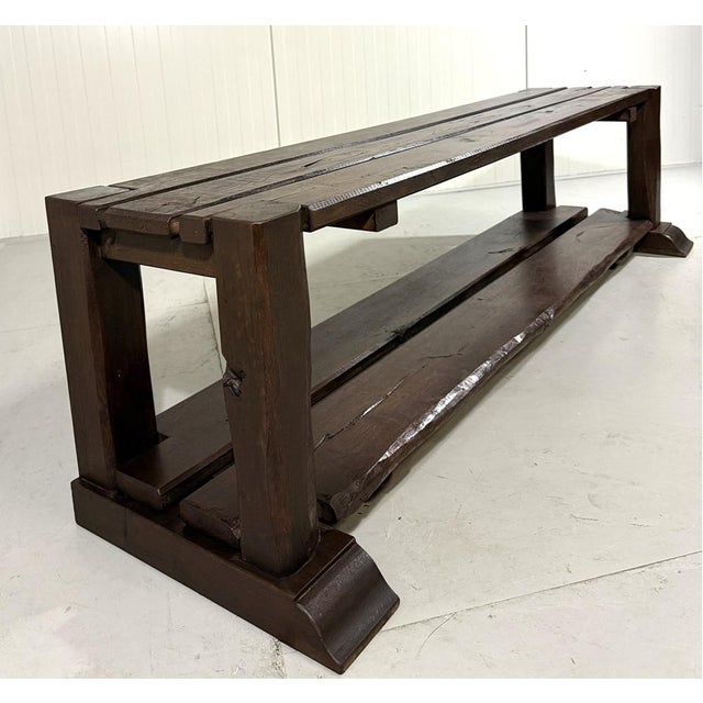 Large Brutalist Oak Bench Wall Table, 1900s For Sale - Image 4 of 18