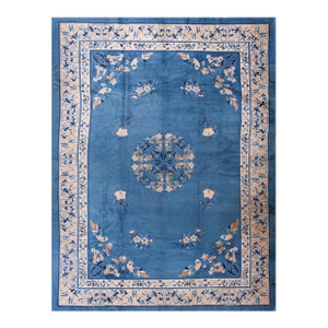 Astonishing Royal Blue Background Color With Pretty Floral-Medallion Design Antique Chinese Rug